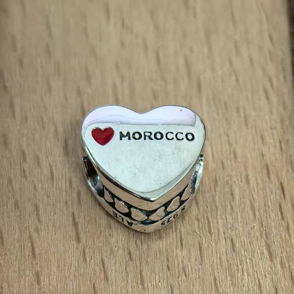 Pandora Morocco Flag Heart bead Charm Pendant, S925 Silver Bracelets - Picture 2 of 4